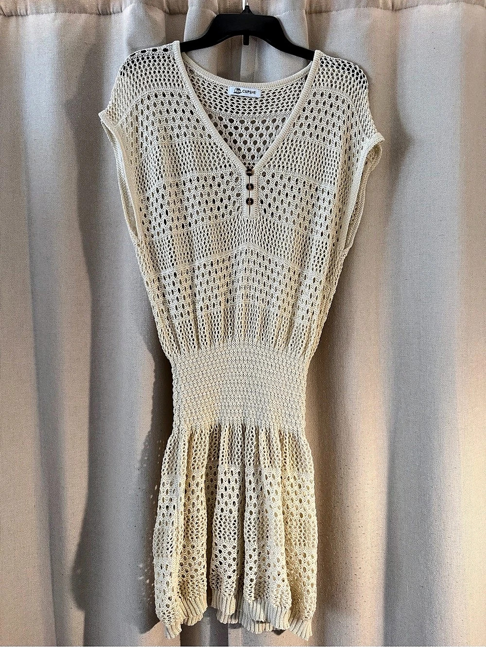 Cupshe Cream Crochet Knit Mini Swim CoverUp Dress